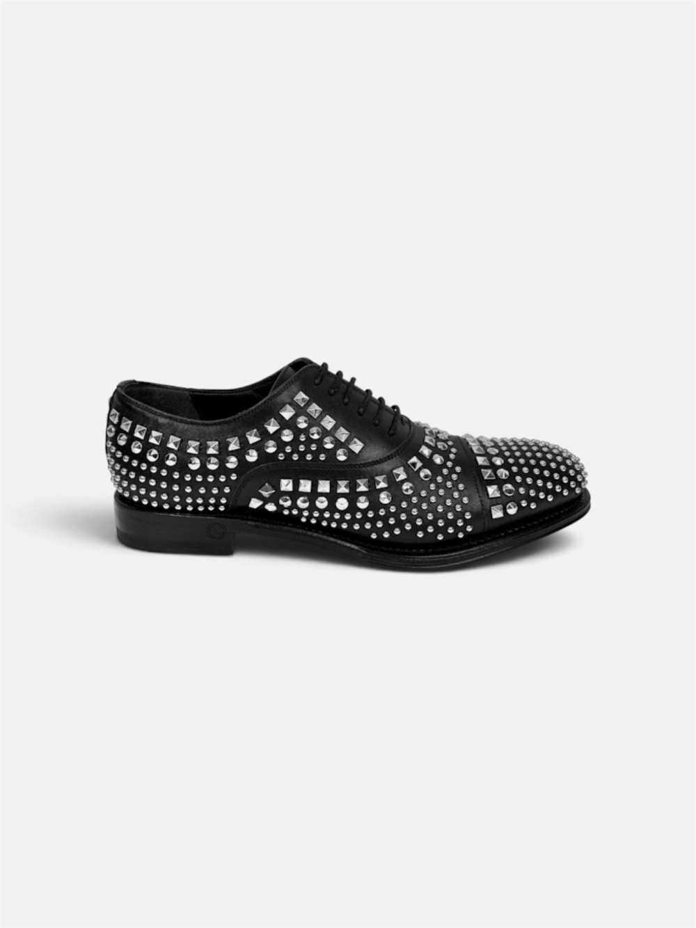 Gucci Black Leather Silver Stud Oxford Lace-Up Shoes 37 US 7.5 NIB